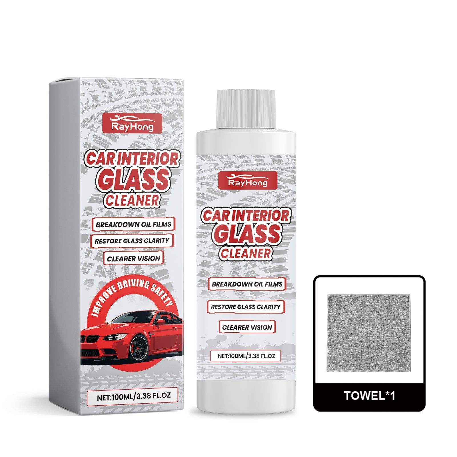 Car Cleaning Glass Cleaner, Anti-Fog, Dirt & Oil Removal, Easy Use ,1set