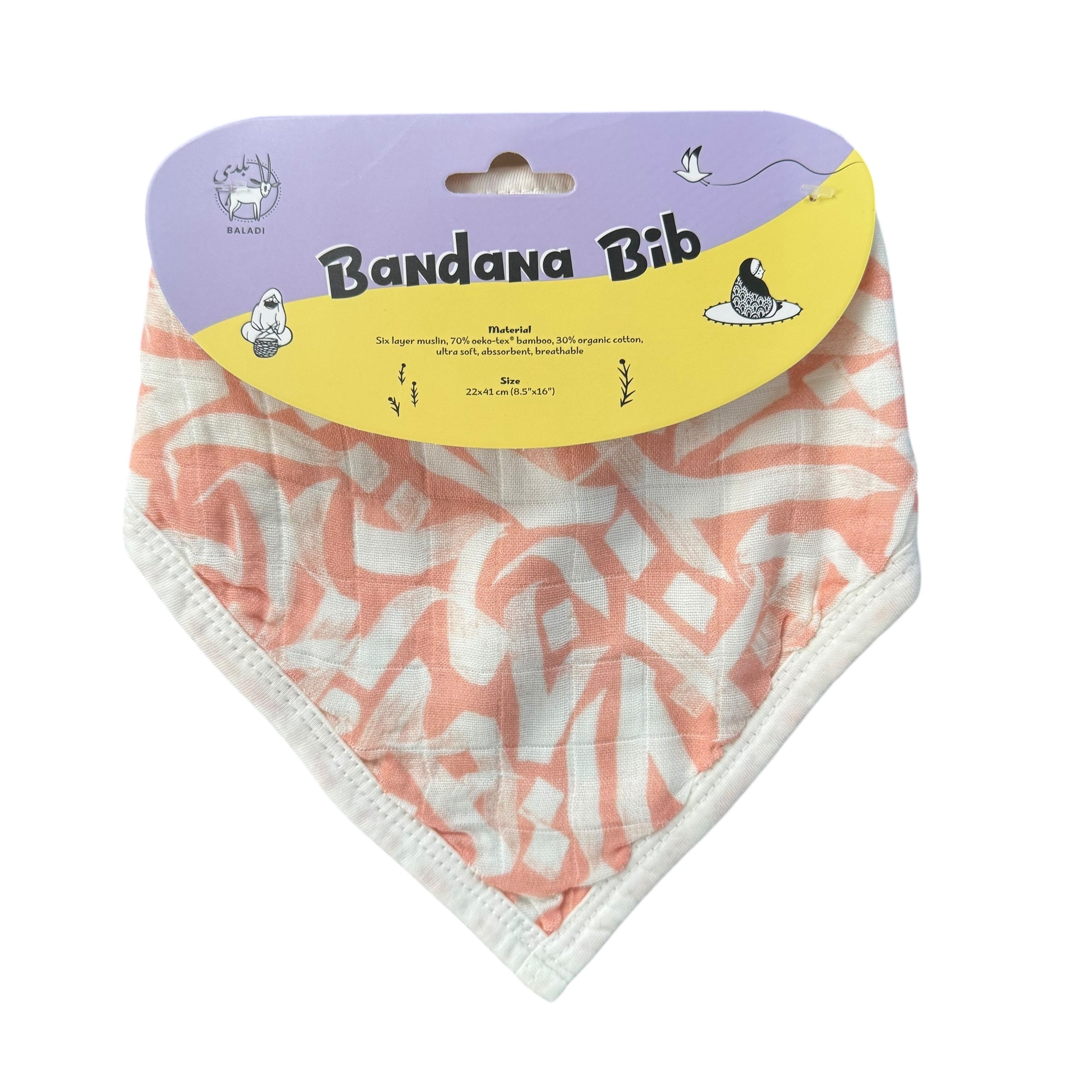 Calligraphy Bandana Bib - Coral