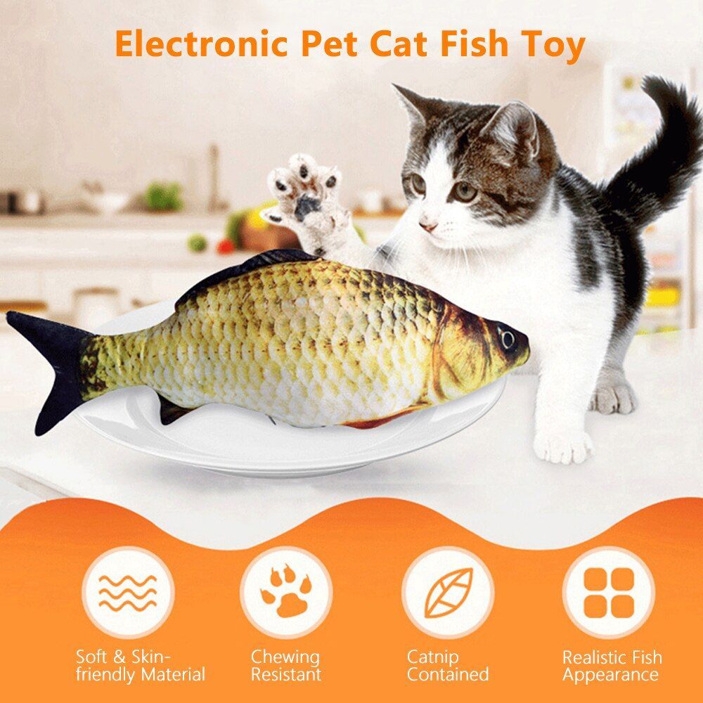 Cat Electric Fish Toy Moving Fish Catnip Plush Toy USB Charging 3D Simulation Active Dolls