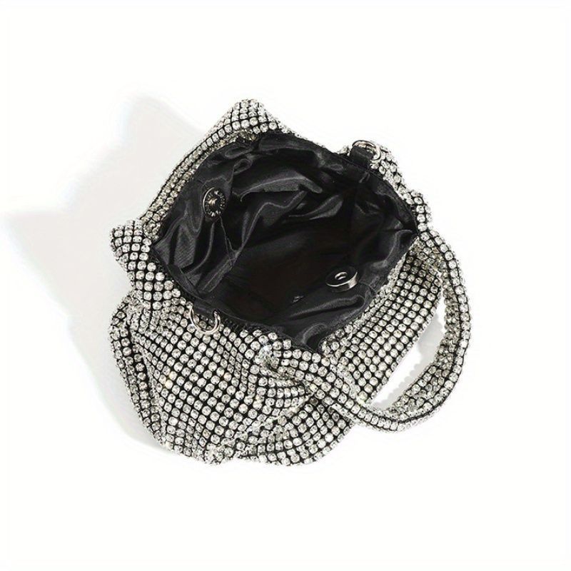 Women Rhinestones Bag Elegant Evening Handbag Clutch Bucket Bag  for Party Prom