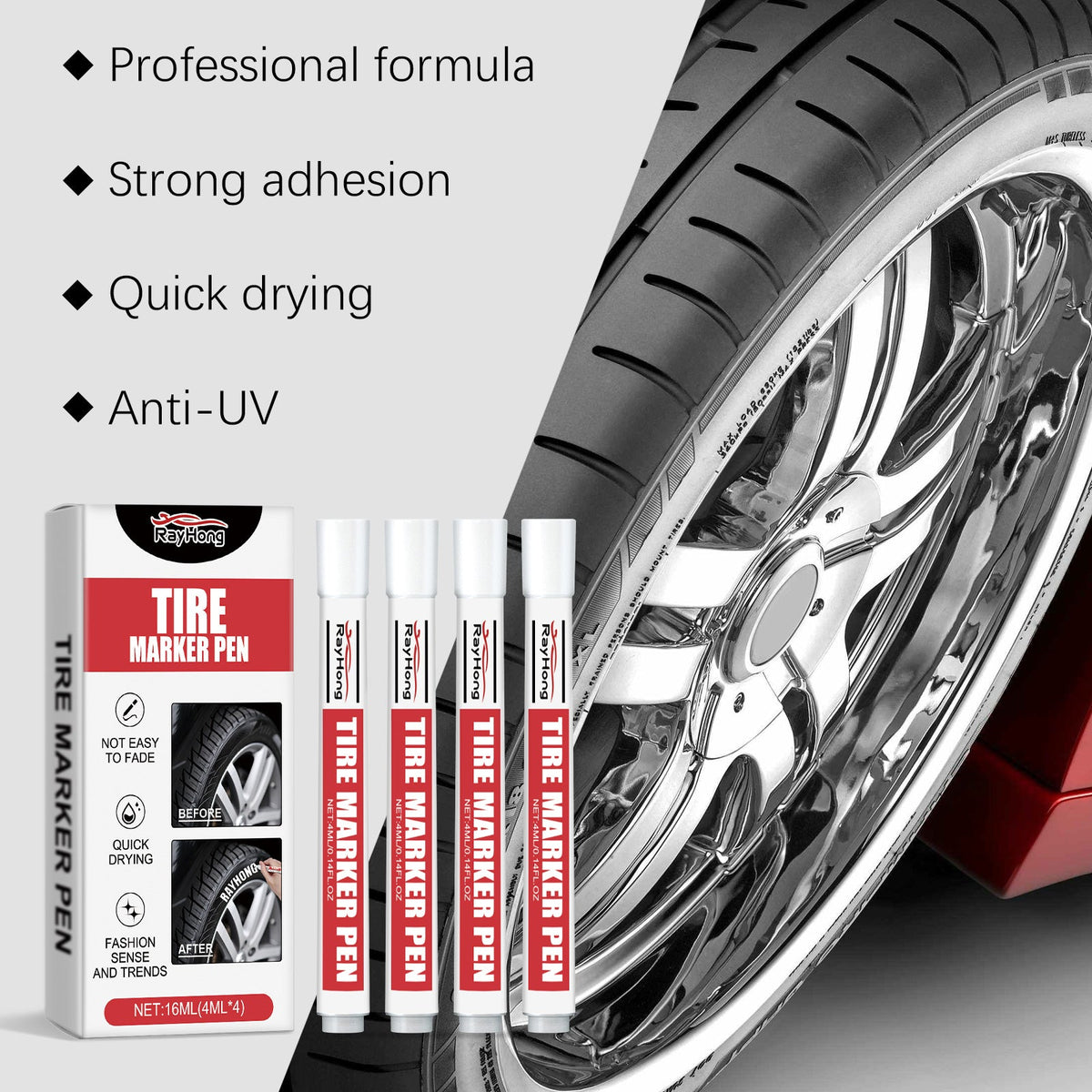 Premium Tyre Marking Pen, Non-Fading Car Tire Paint, Creative DIY Tire Art ,16ml