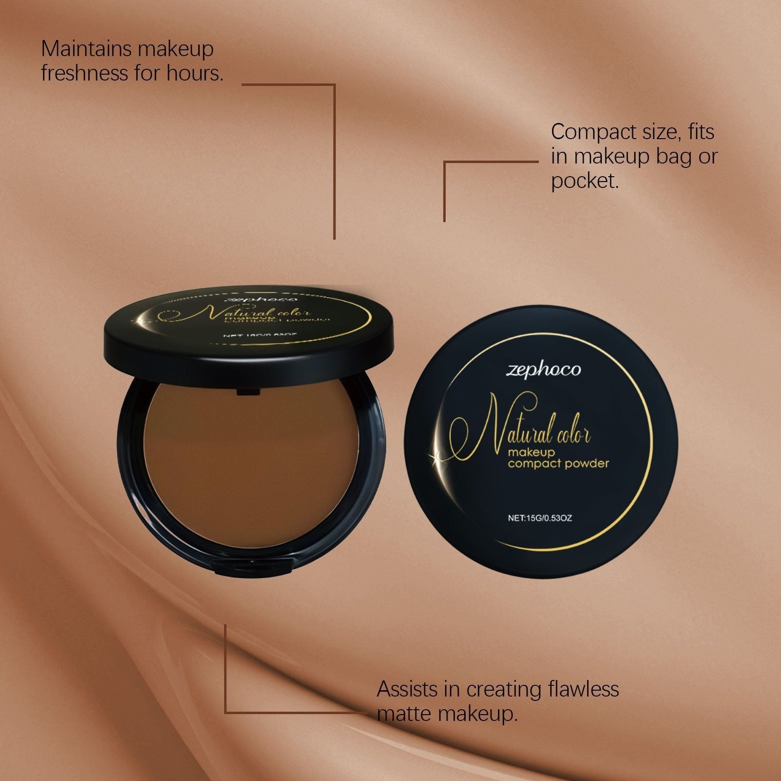 Dark-Toned Setting Powder Compact, Oil Control, Matte Finish, Long-Lasting ,15g