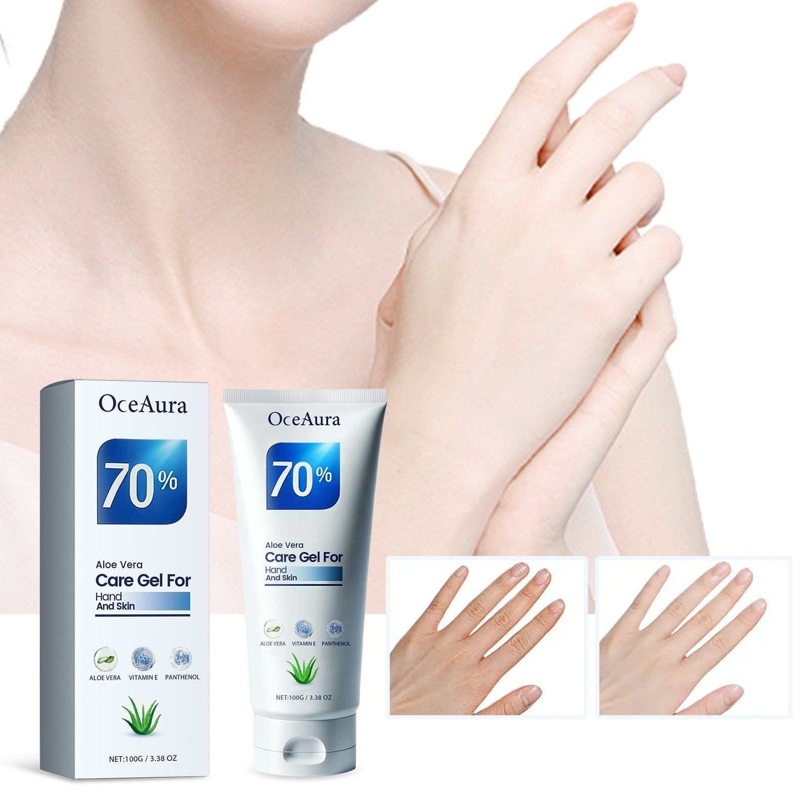 Aloe Vera Hand Care Gel, Hydrating Moisturizer for Dry Skin, Refreshing, Gentle, Daily Hand Hygiene ,100g