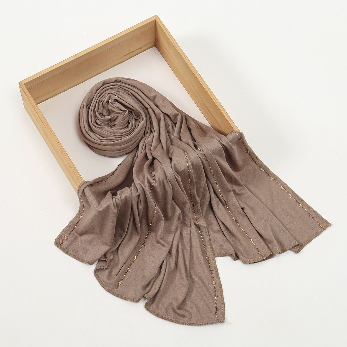 Coffee Brown Modal Feel Scarf with Rhinestones for Women 170x55cm