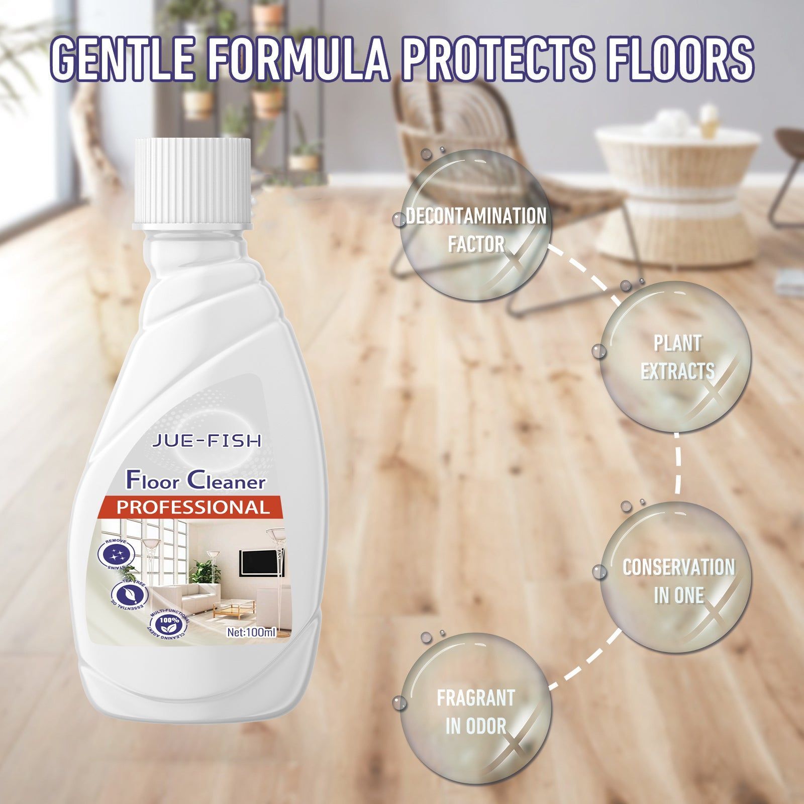 Brightening and Cleaning Floor Cleaner with Tea Tree Oil, Stain Removal, Easy Mop ,100ml