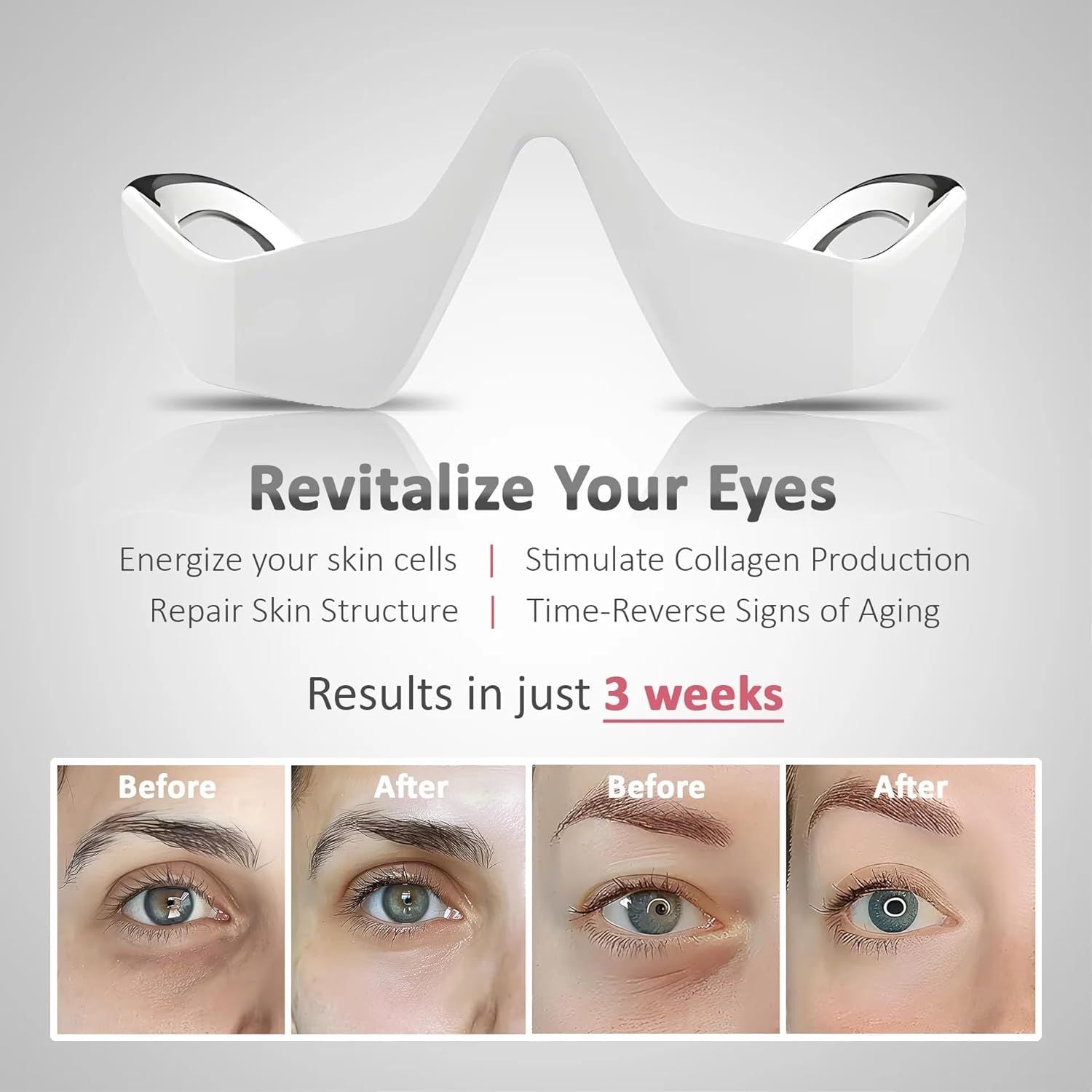 Heated Eye Wrinkle Massager Microcurrent Red Light Therapy for Puffiness Dark Circles