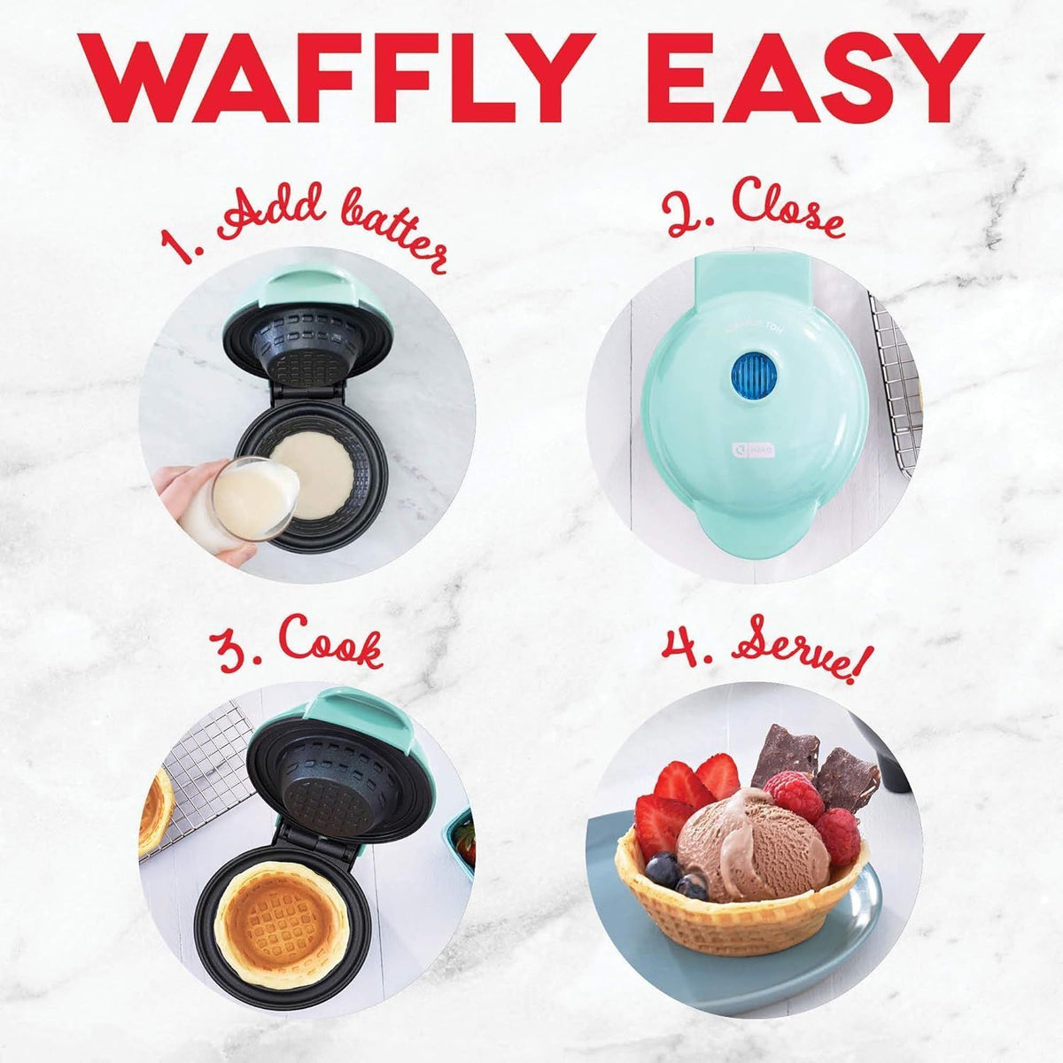 Mini Waffle Bowl Maker for Breakfast Burrito Bowls Ice Cream and Other Sweet Desserts