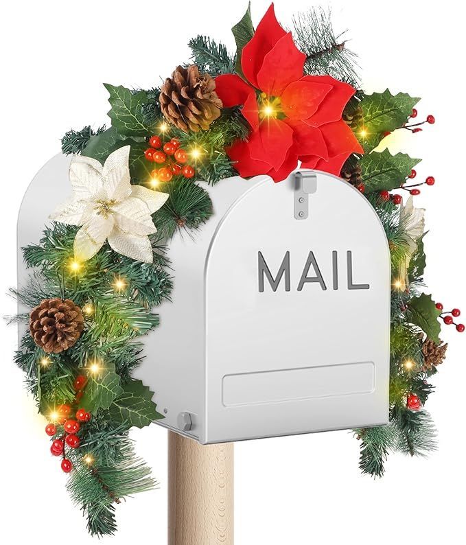 Christmas Mailbox Swag Garland Battery Powered Lighted Christmas Artificial Garland