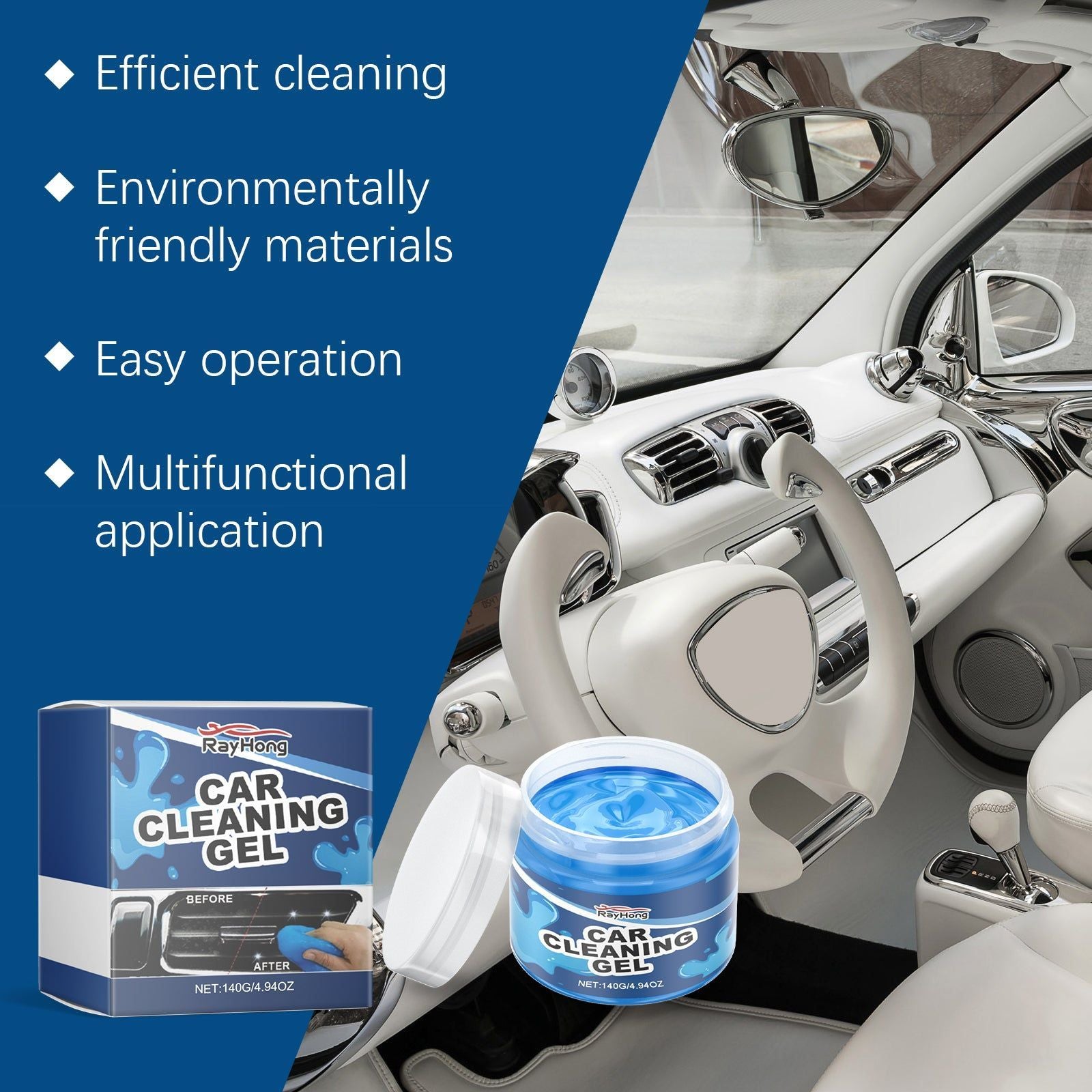 Car Cleaning Gel, Multi-Function Interior Dust Remover, Easy Reach, Reusable, Automotive Detailing ,140g
