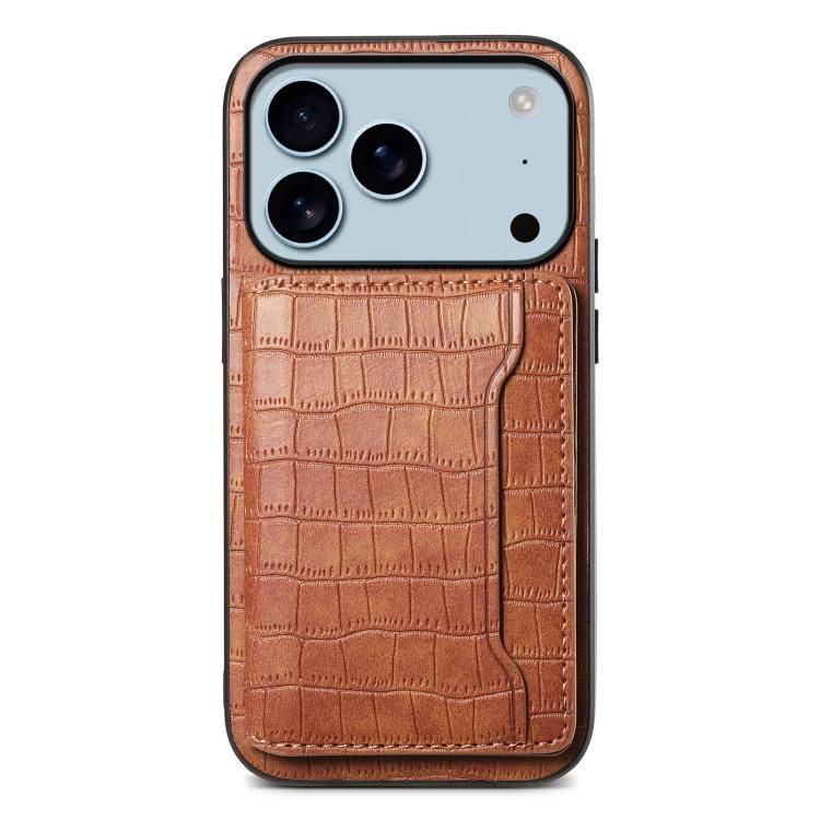 For iPhone 18 Pro Max / iPhone 17 Pro Max Crocodile Texture Card Bag Design Full Coverage Phone Case