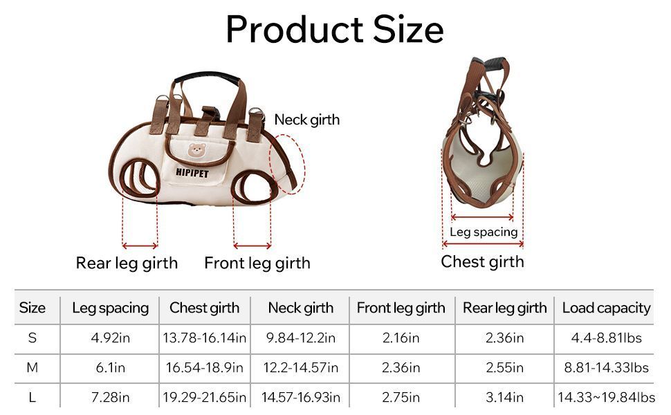 Dog Full Body Lift Harness Hands Free Shoulder Cat Carrier with Puppy Treat Bag