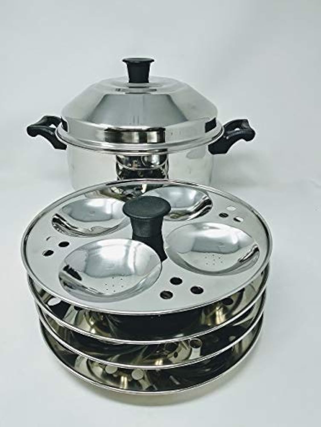 Stainless Steel Idli Cooker with 4 Rack Stand Makes 16 Idlis
