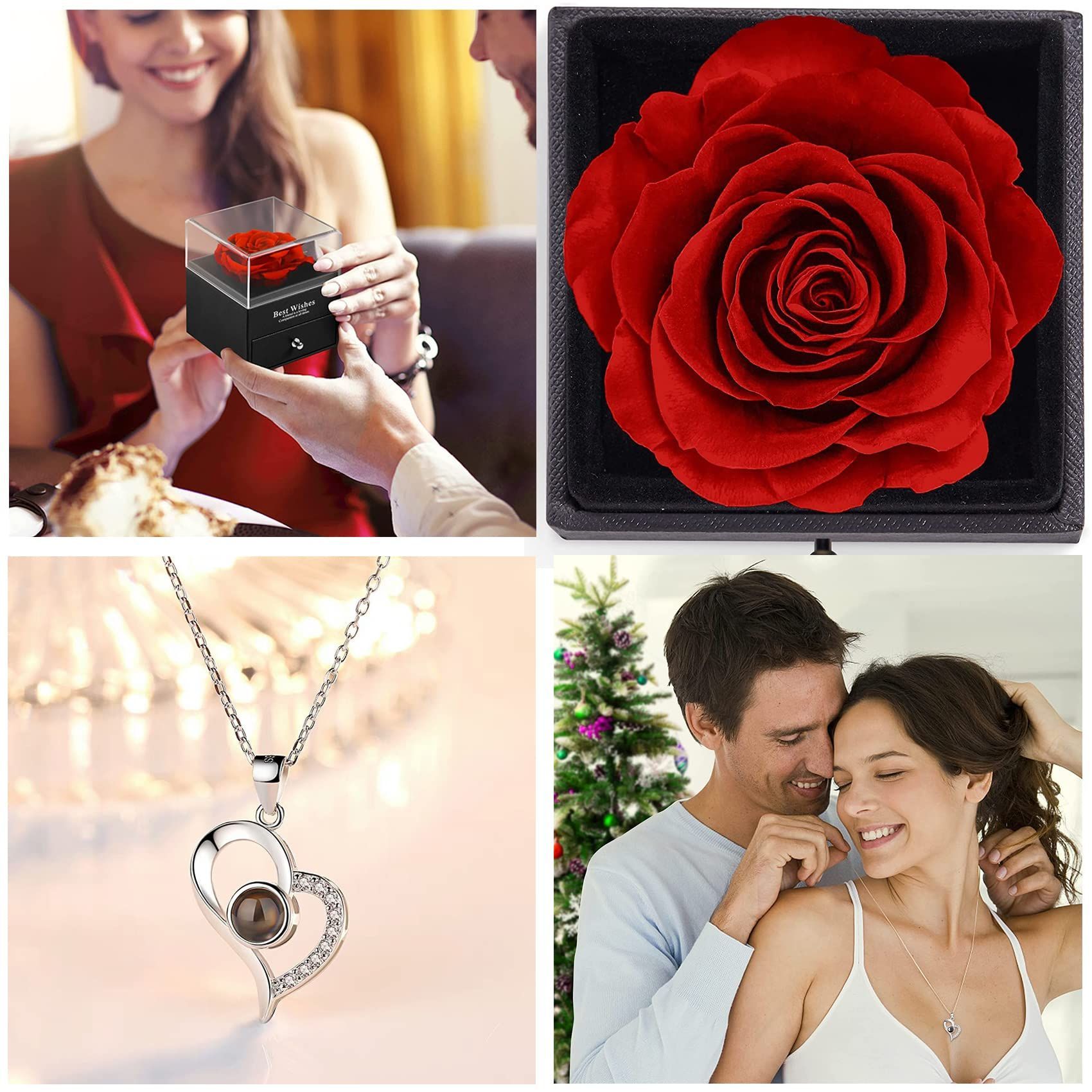 Preserved Rose Drawer With Necklace Rose And Silver Necklace Set Valentine Day
