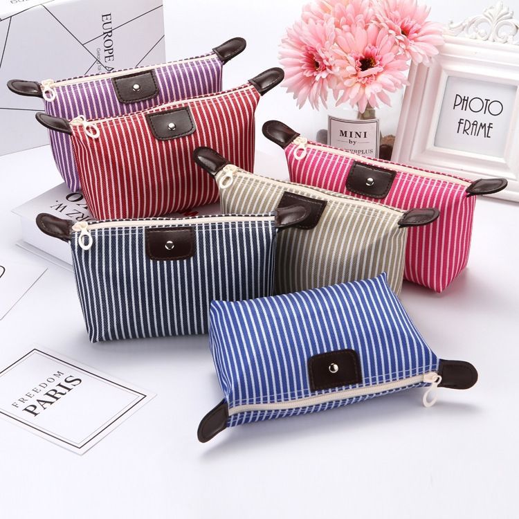 Striped Cosmetic Bag Travel Folding Toiletry Bag