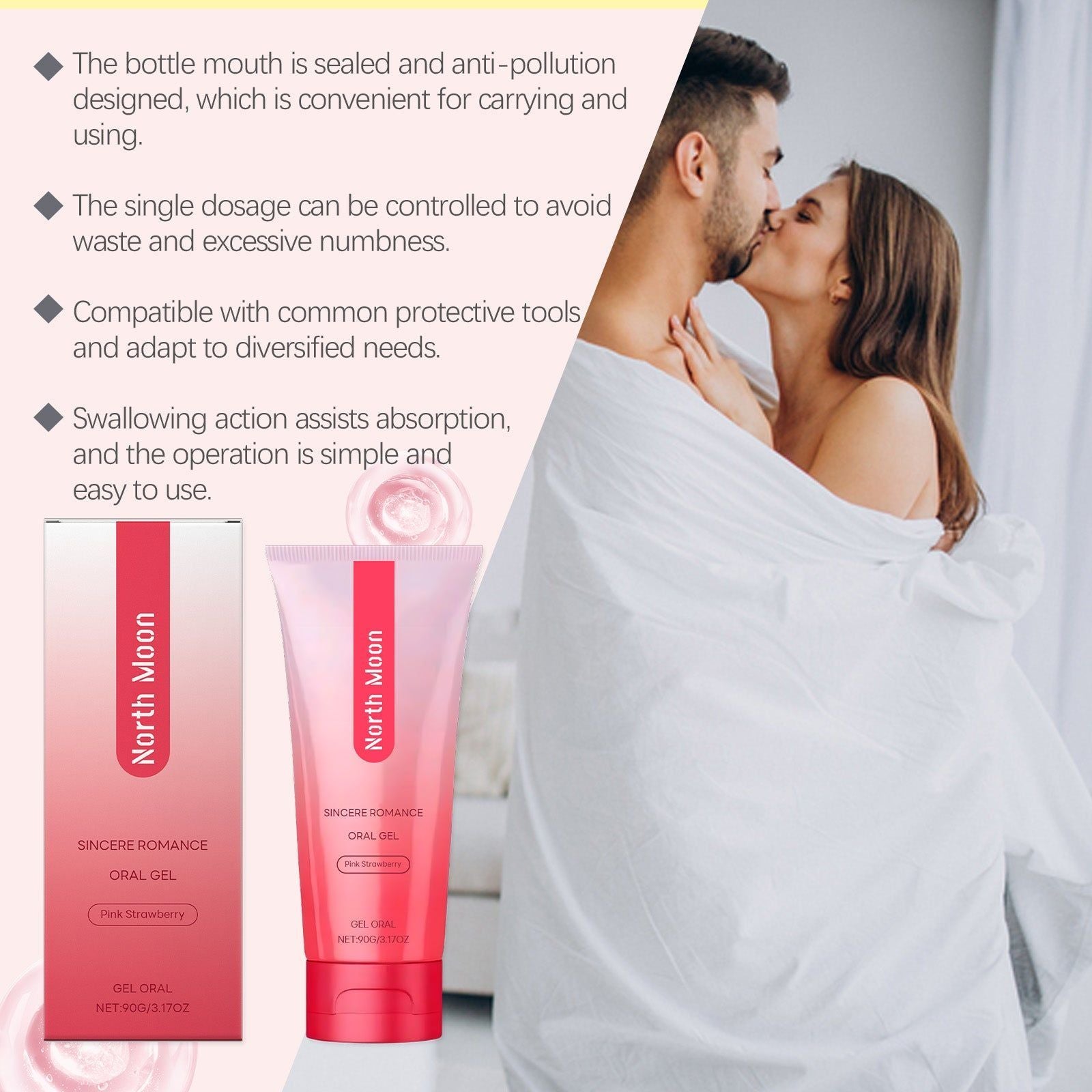 Body Care Gel, Moisturizing Oral Discomfort Relief, Gag Reflex Reduction, Strawberry Aroma, Gentle, Daily Use ,90g