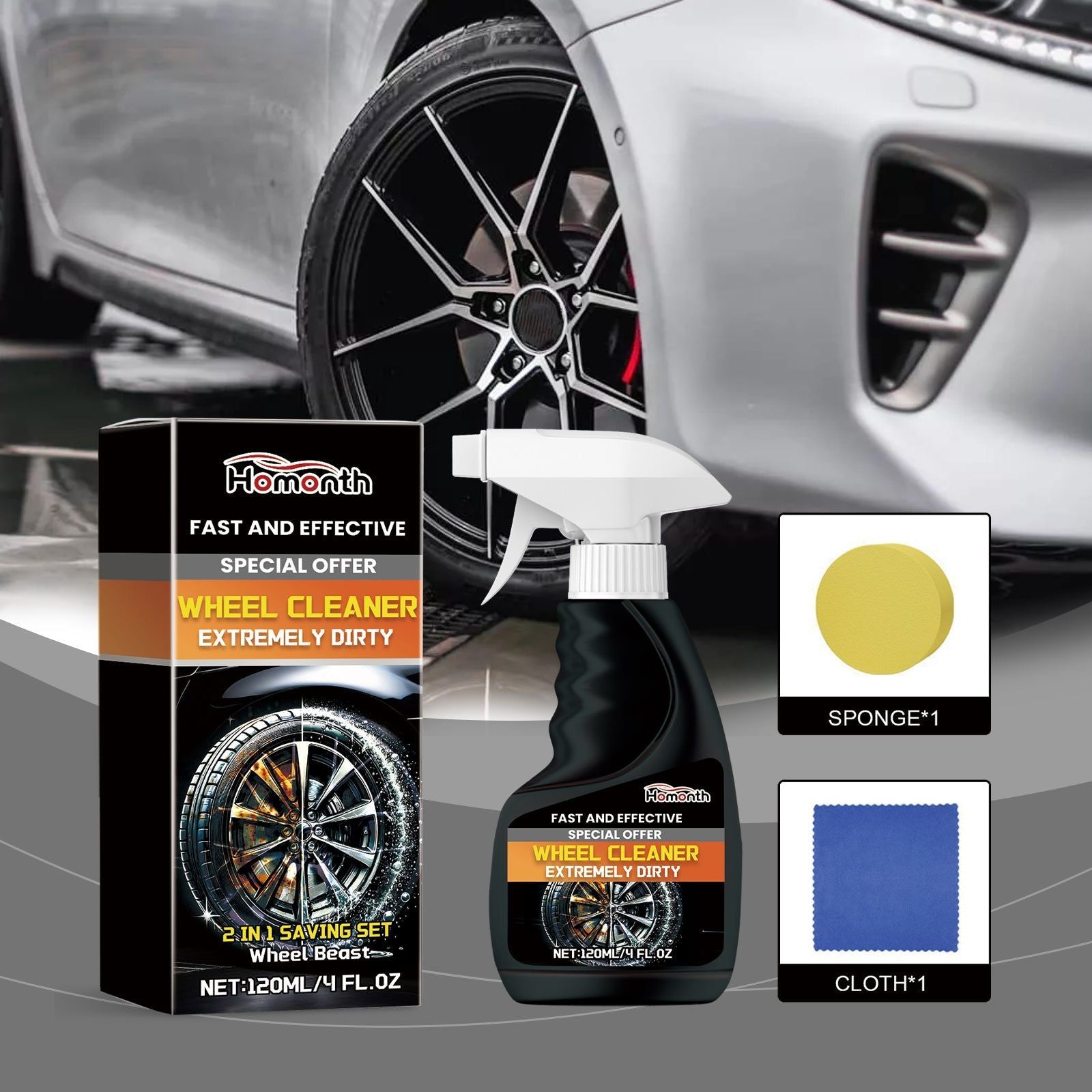 Car Wheel Cleaner, Tire Decontamination, Polishing, Restores Shine, Easy to Use ,1set