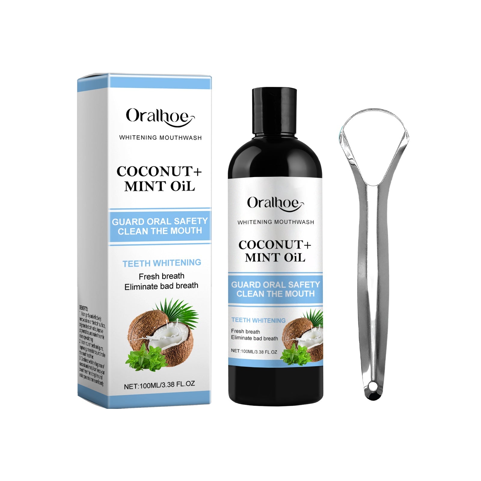 Coconut Mint Teeth Whitening Oil, Fresh Breath, Stain Removal, Oral Care, Natural, Anti-Aging ,1set