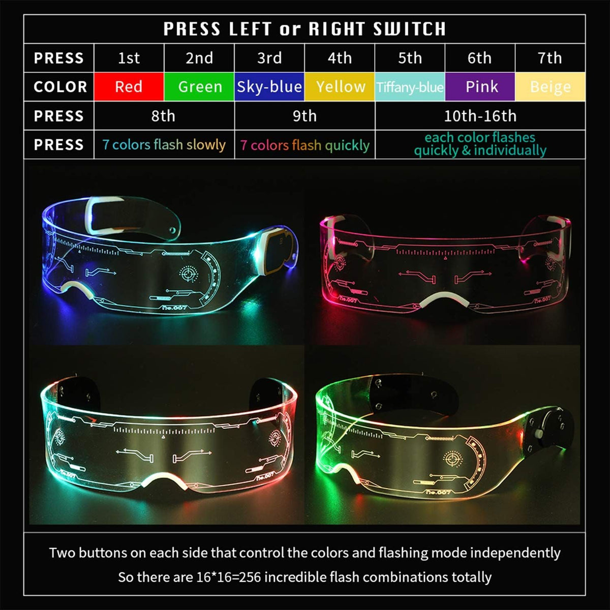 Multicolored LED Glasses Light Up Cyberpunk Glasses for Party Rave Festival