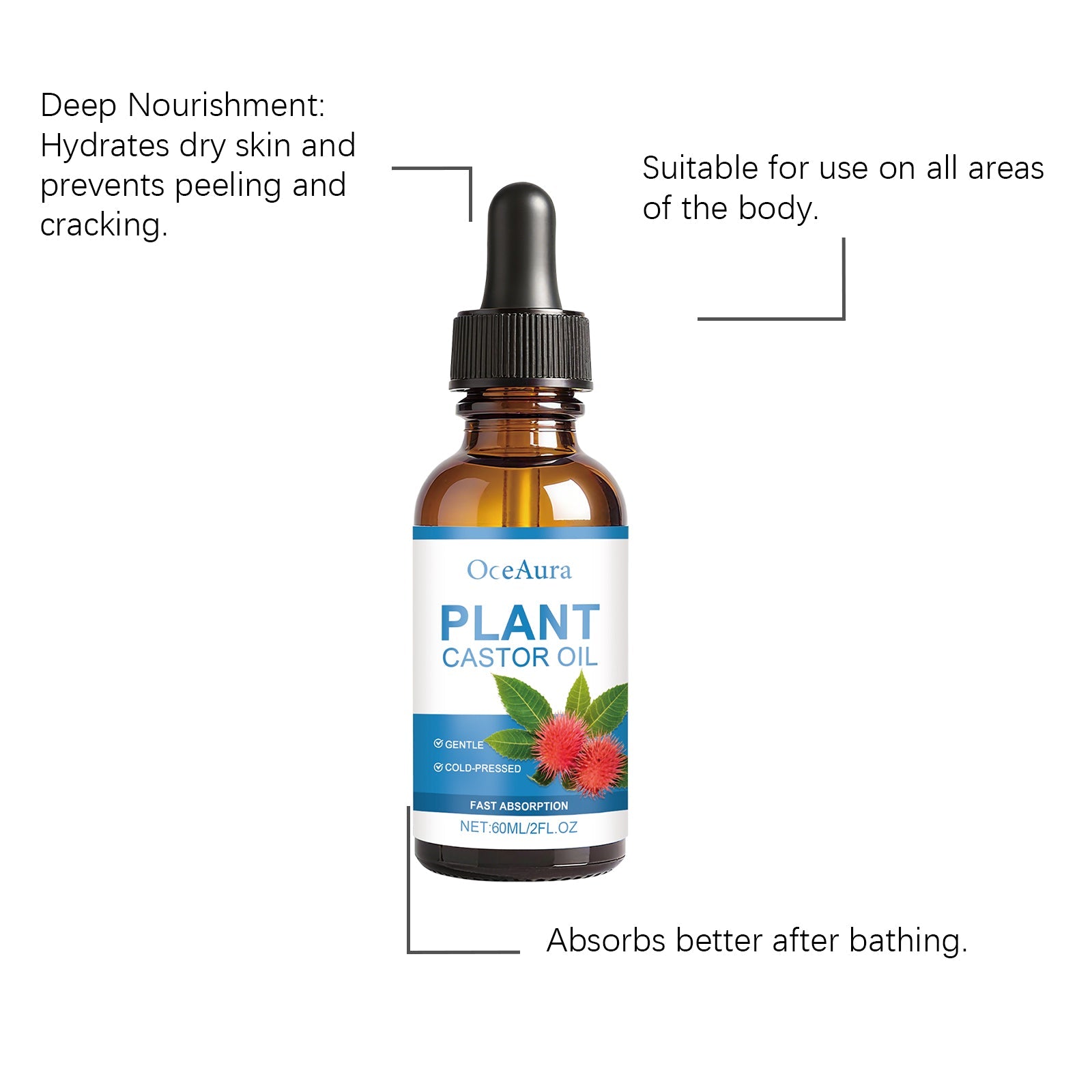 Castor Oil Body Care, Moisturizing, Nourishing, Skin Repair, Natural Glow ,60ml