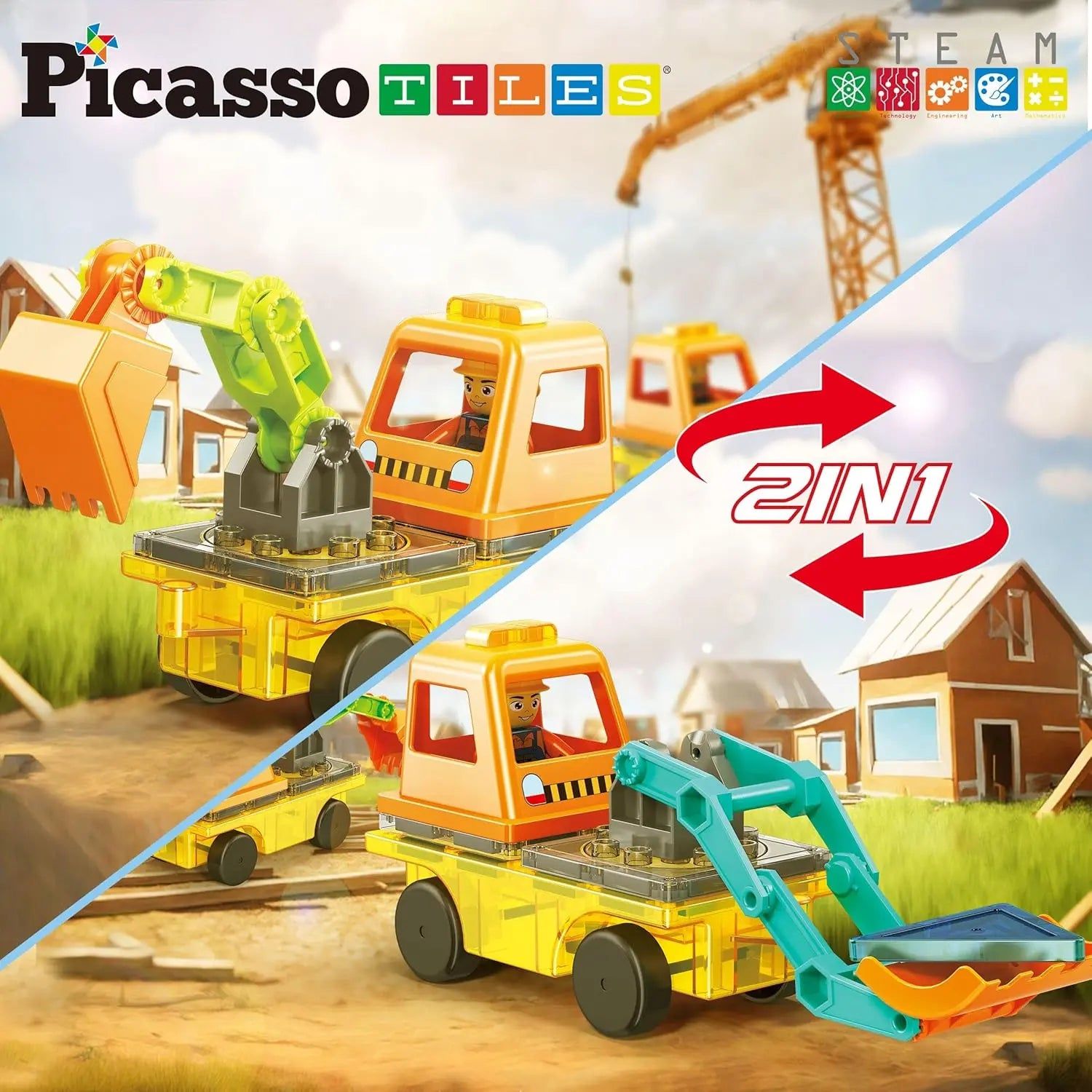 2-in-1 Car Base Excavator Set 16 pcs – PicassoTiles