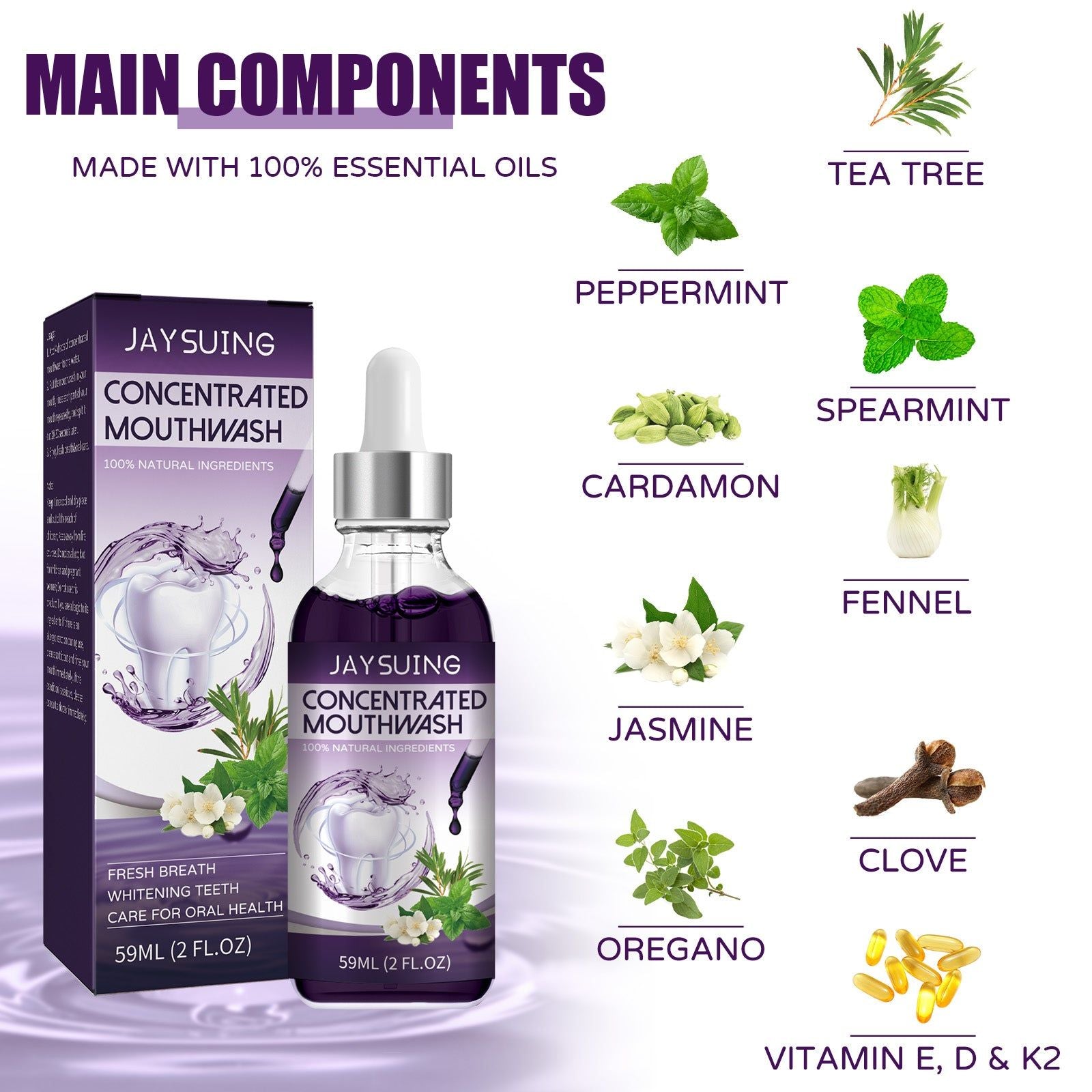Concentrated Mouthwash, Fresh Breath, White Teeth, Oral Health, Natural Freshening ,59ml