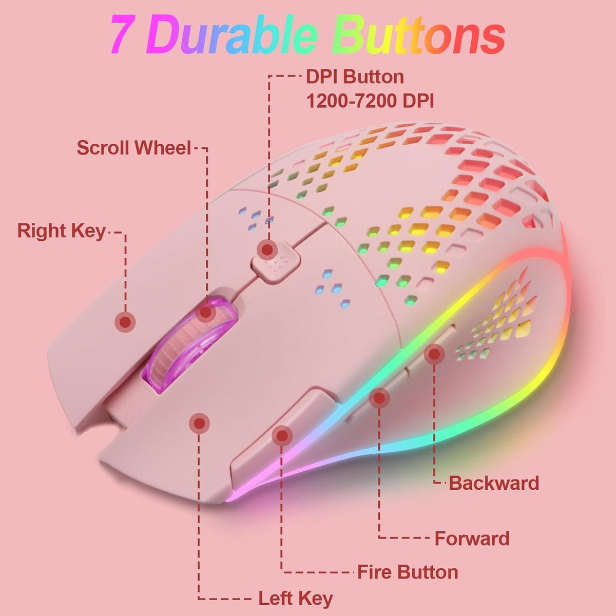 Wireless Gaming Mouse Silent Click Rechargeable Gaming Mouse with Dual Click Button
