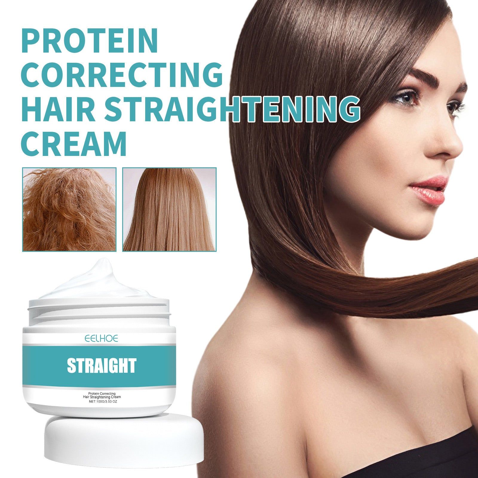 Collagen Hair Straightening Cream, Smooth Split Ends, Improve Frizz, Nourish, Repair Damaged Hair ,100g