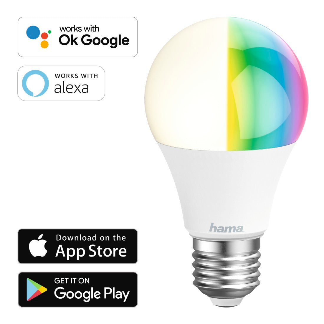 Hama 176581 Hama WLAN LED Lamp, E27, 10 W, RGBW, without Hub, for Voice / App Control