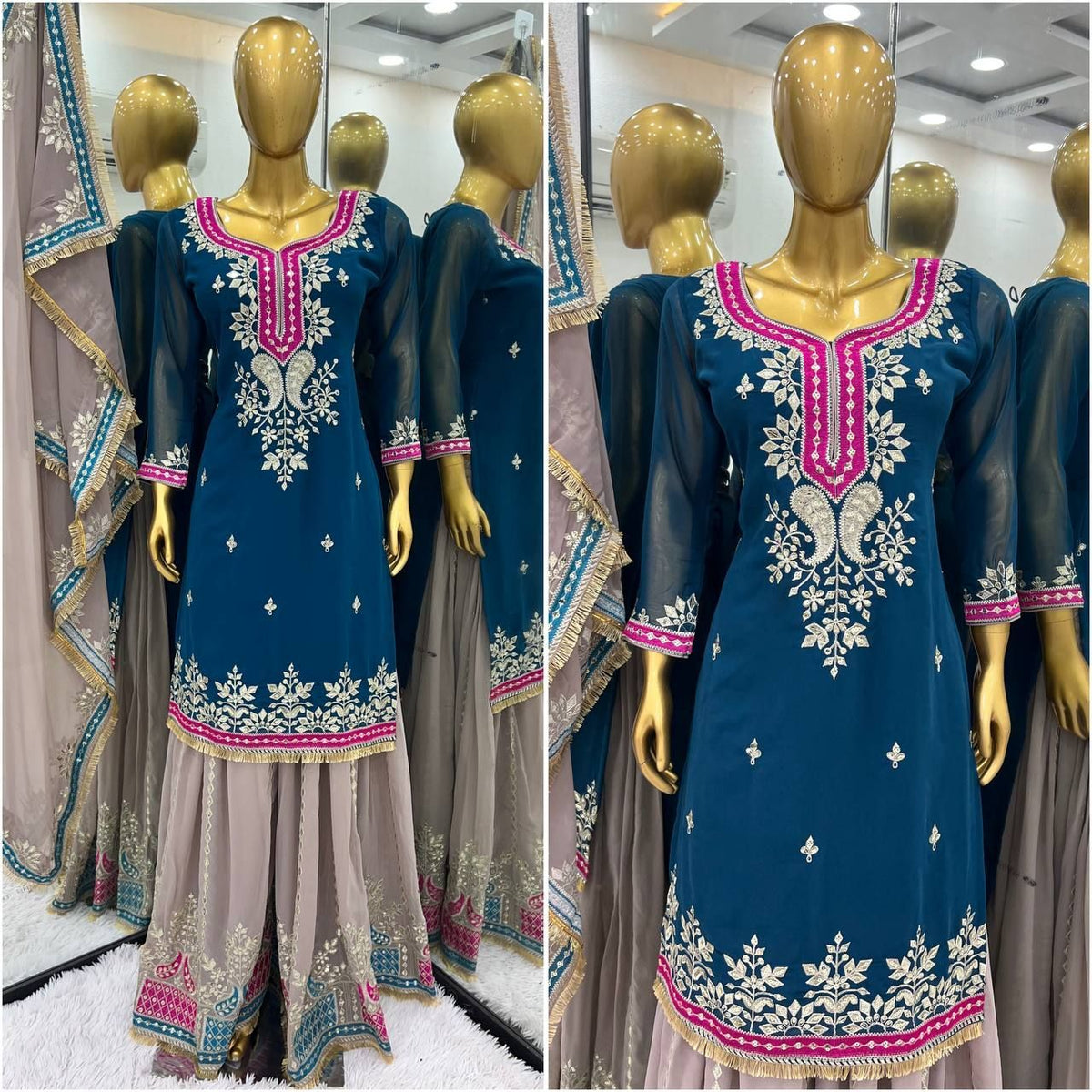 Fab Zone Party Wear Look Designer Top Plazzo And Dupatta With Heavy Embroidery Work