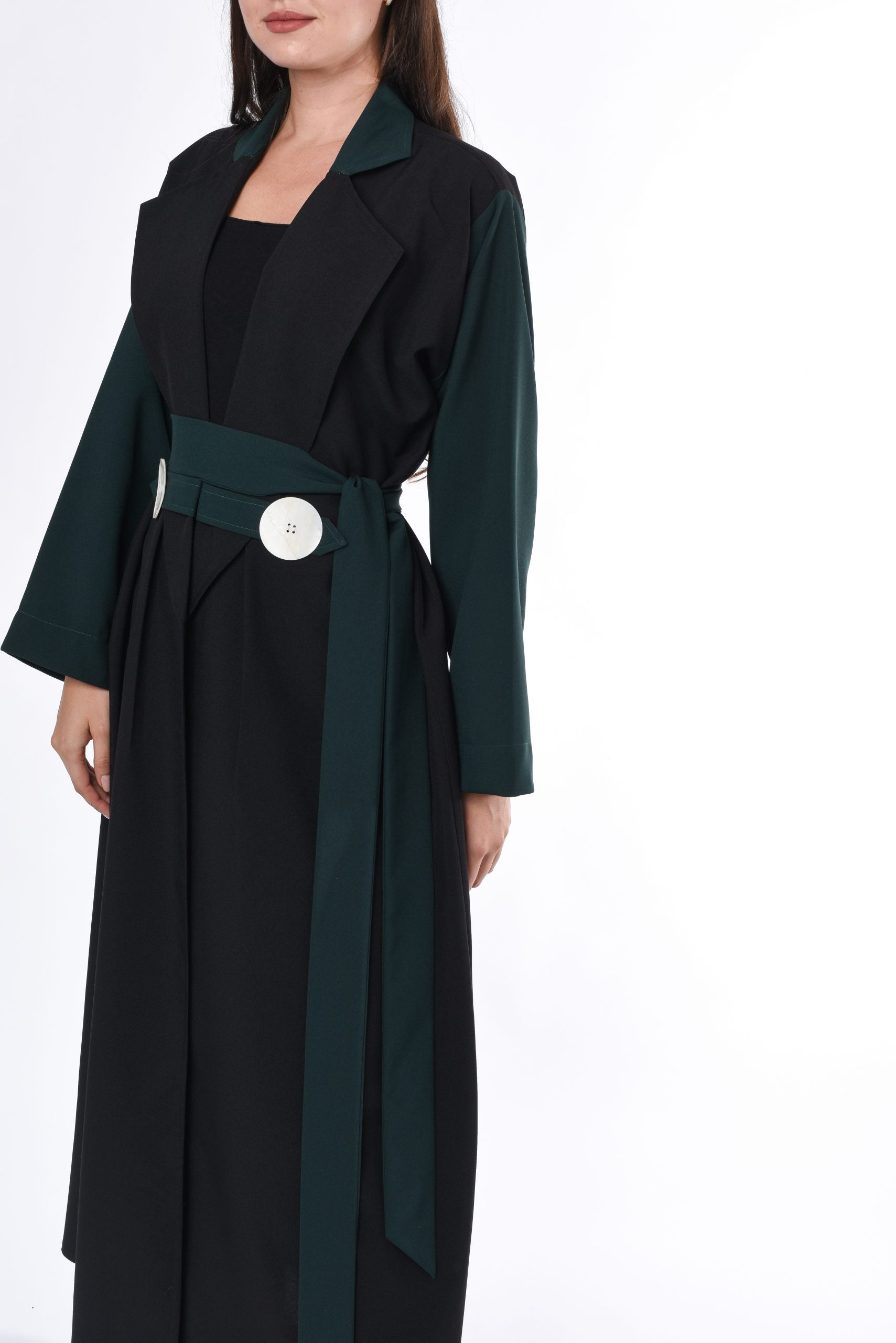 MOiSTREET Black Green Coat Style Abaya