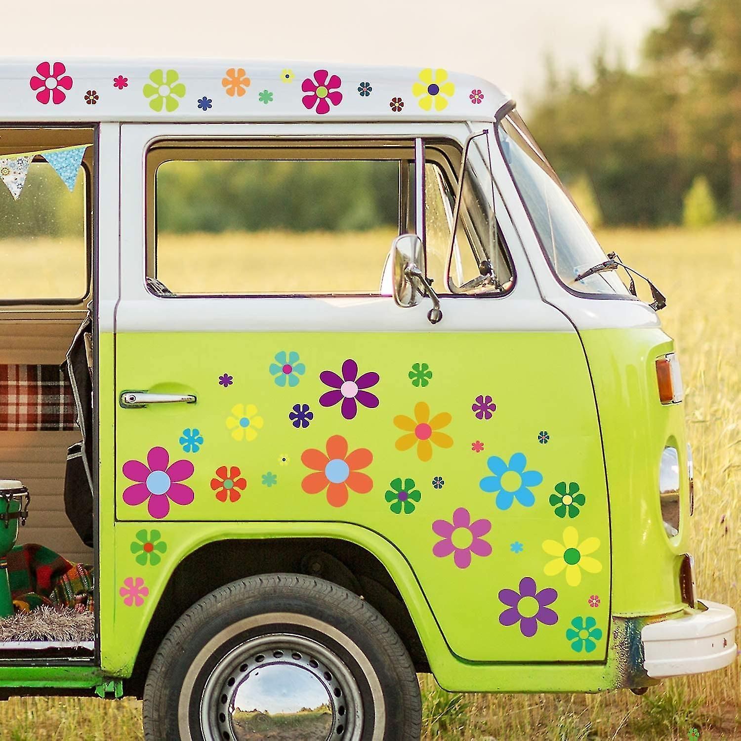Retro Flower Stickers Hippie Theme Vinyl Decorative Wall Decals