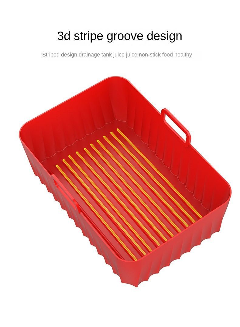 2Pcs Silicone Air Fryer Liner Reusable Rectangle Baking Tray With Handle