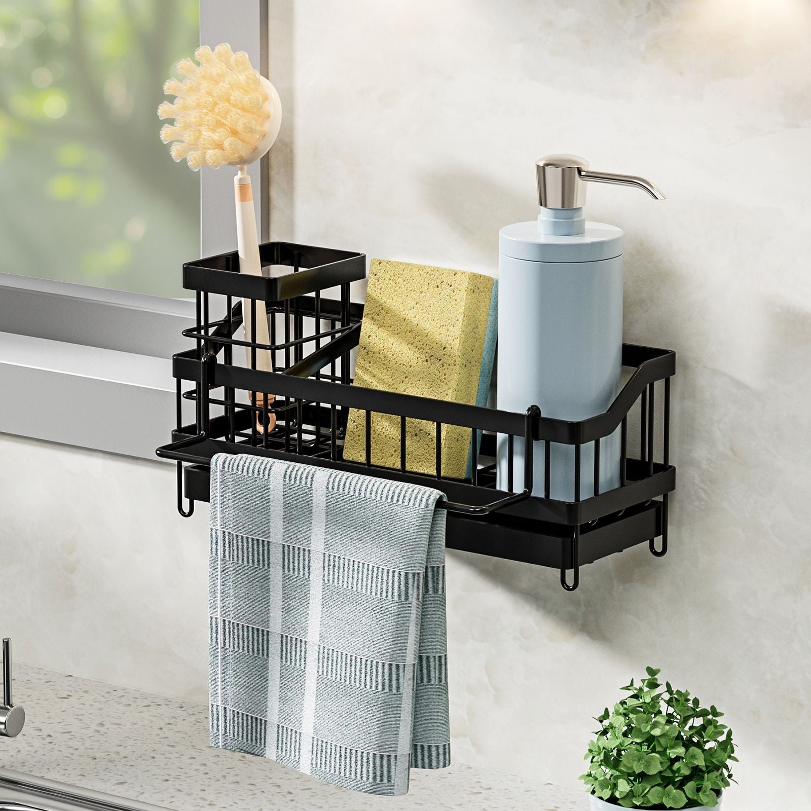 Kitchen Sink Caddy Bathroom Organizer Sponge Brush Holder Drain Tray