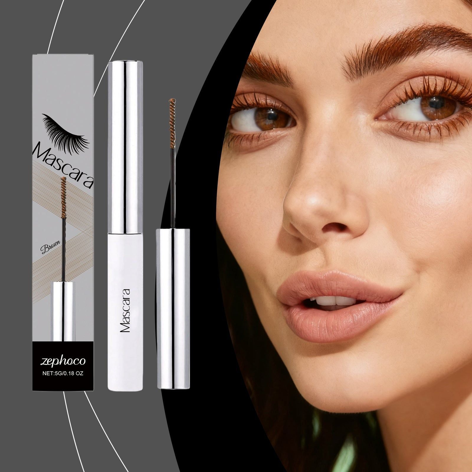 Brown Curly Mascara, Voluminous, Smudge-Proof, Natural Curl, Eye-Enhancing ,5g