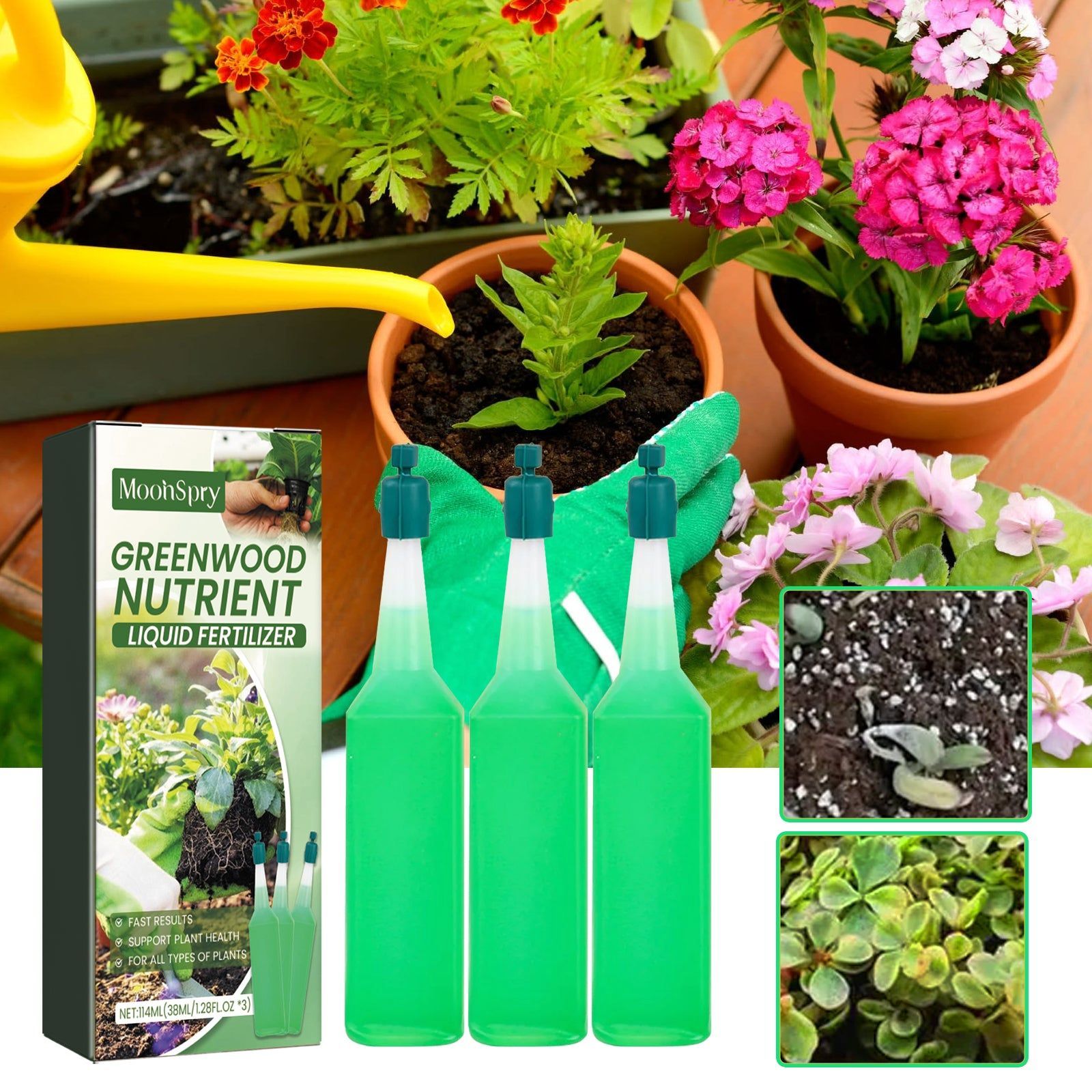 Boost Plant Growth with Green Wood Nutrient Liquid Fertilizer, Trace Elements for Healthy Roots ,38ml*3pcs