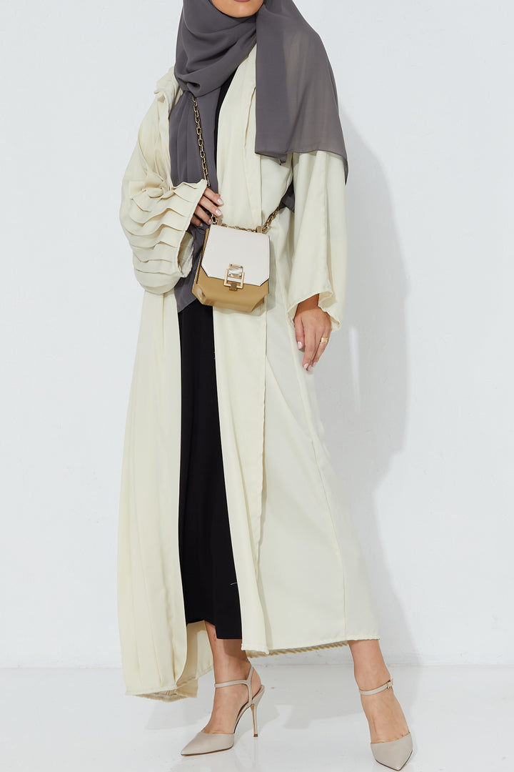 MOiSTREET Beige Pleated Abaya