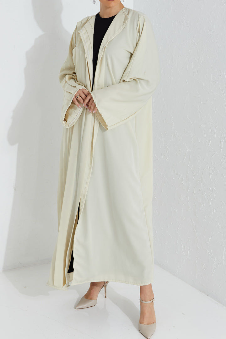 MOiSTREET Beige Pleated Abaya