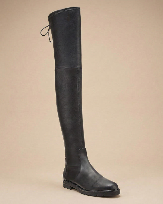 Stuart Weitzman city lug OTK Leather Black Over-the-Knee Boots