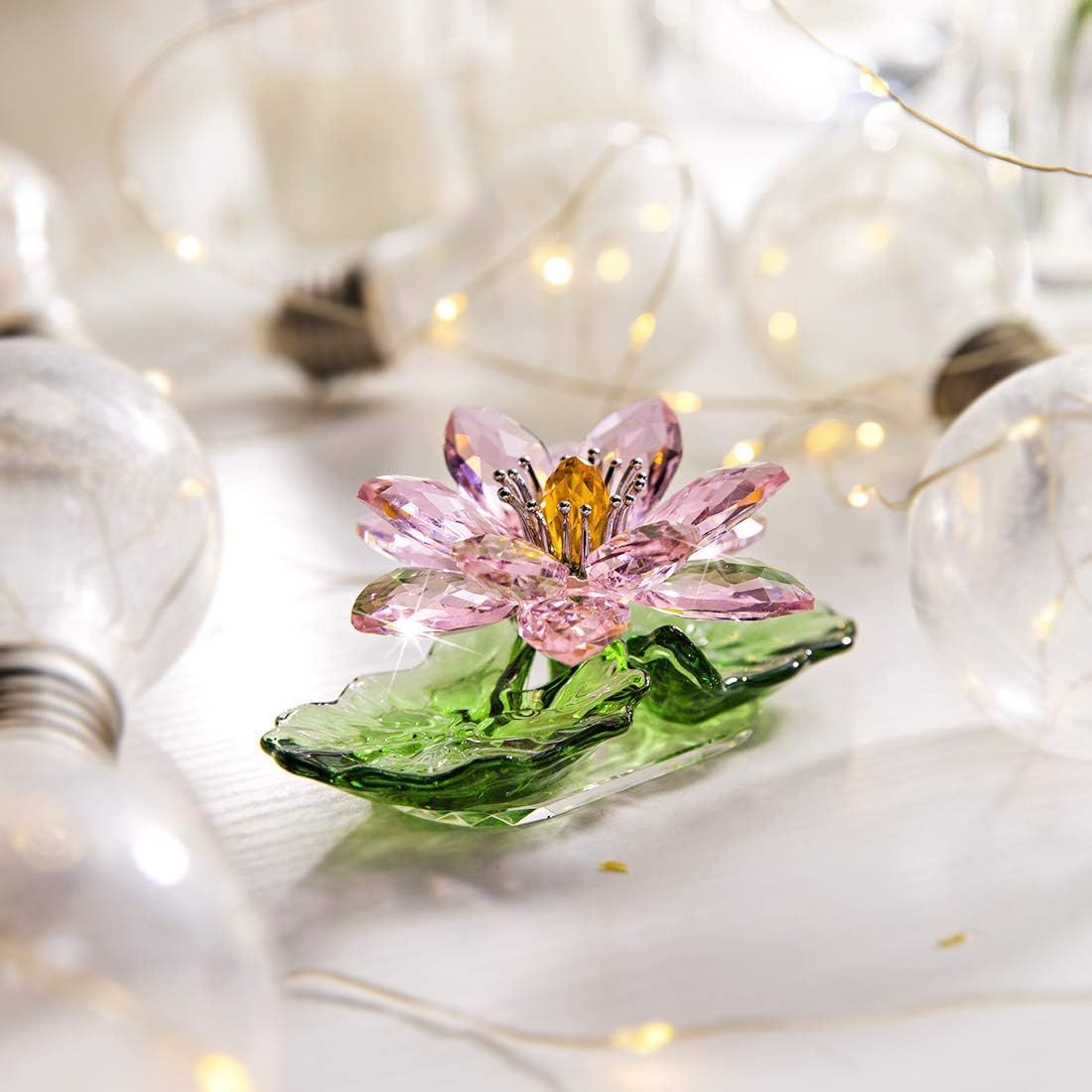 Sparkling Pink Crystal Lotus Flower Home Decor Car Ornaments Christmas Gift