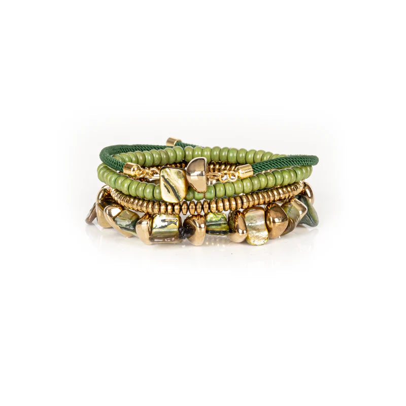 The Dark The Verde Spirit Green Stone & Gold Layered Bracelet Set