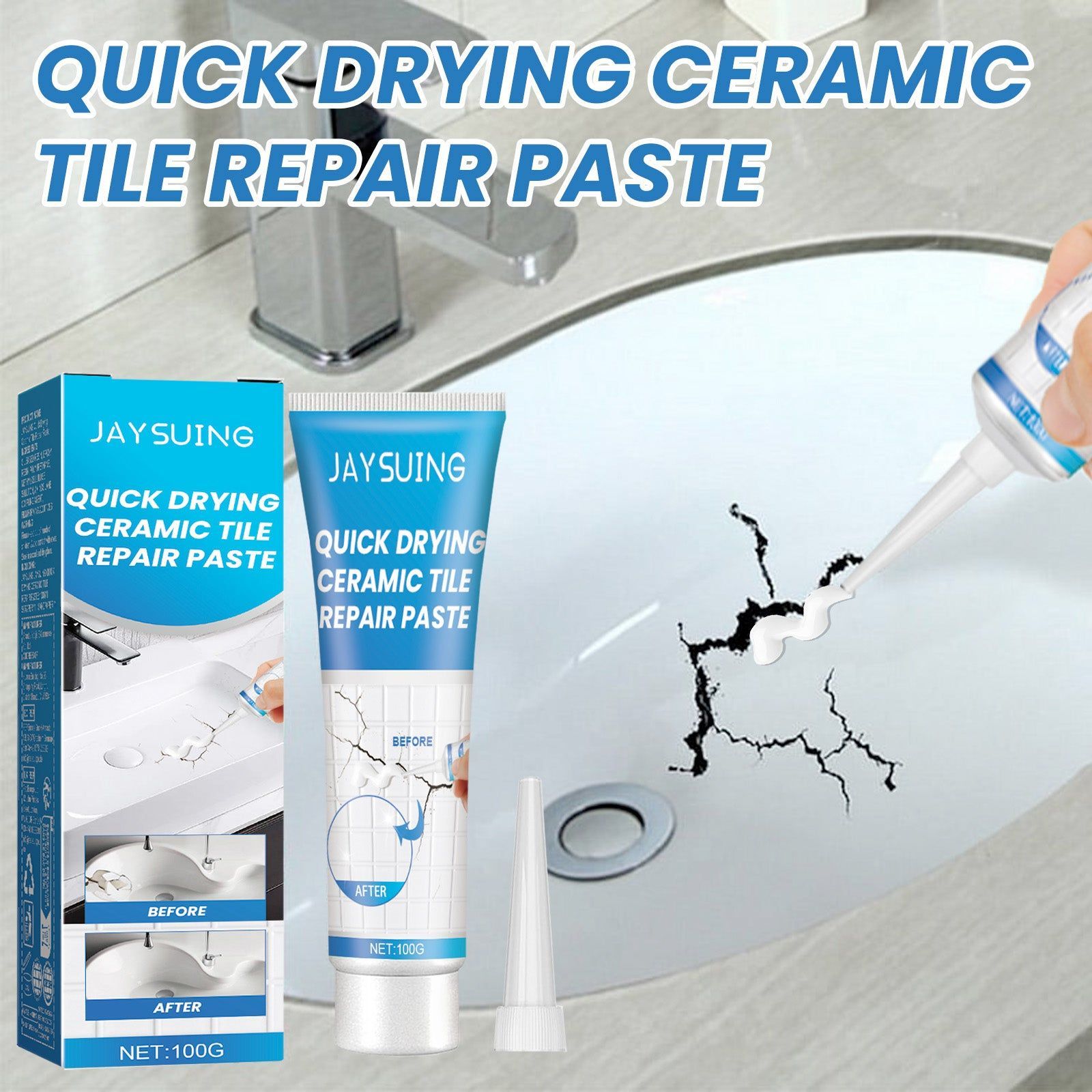 Fast Dry Tile Repair Glue, Crack Fix, Waterproof, Durable, Easy to Use ,1set