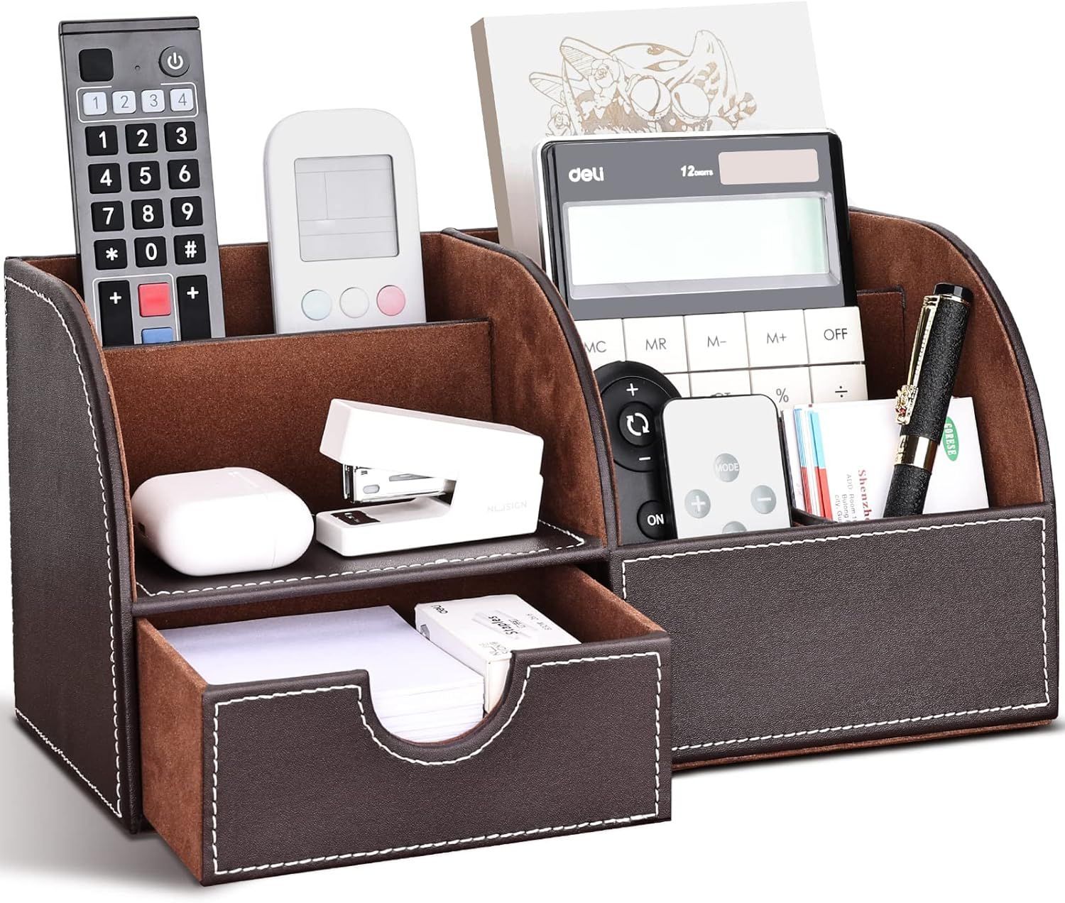 Desk Organizer Storage Case Table Organizer PU Leather Pen Holder Pen Box Office Supplies