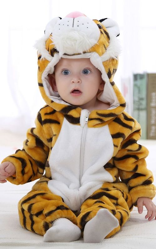 Baby Winter Animal Costume Flannel Hooded Jumpsuit Zipper Romper Cosplay Outfits