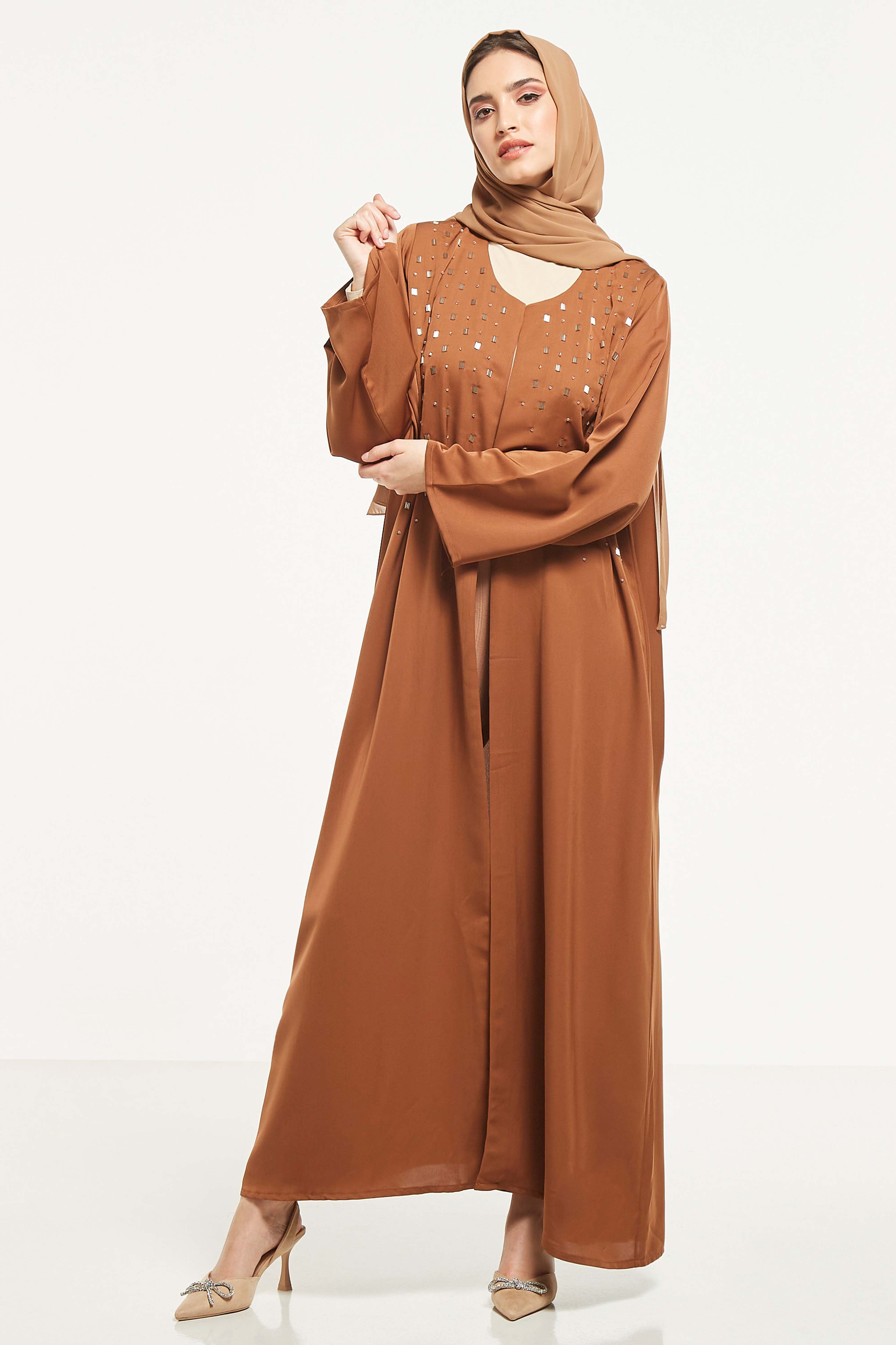 MOiSTREET Embellished Abaya with Sheila
