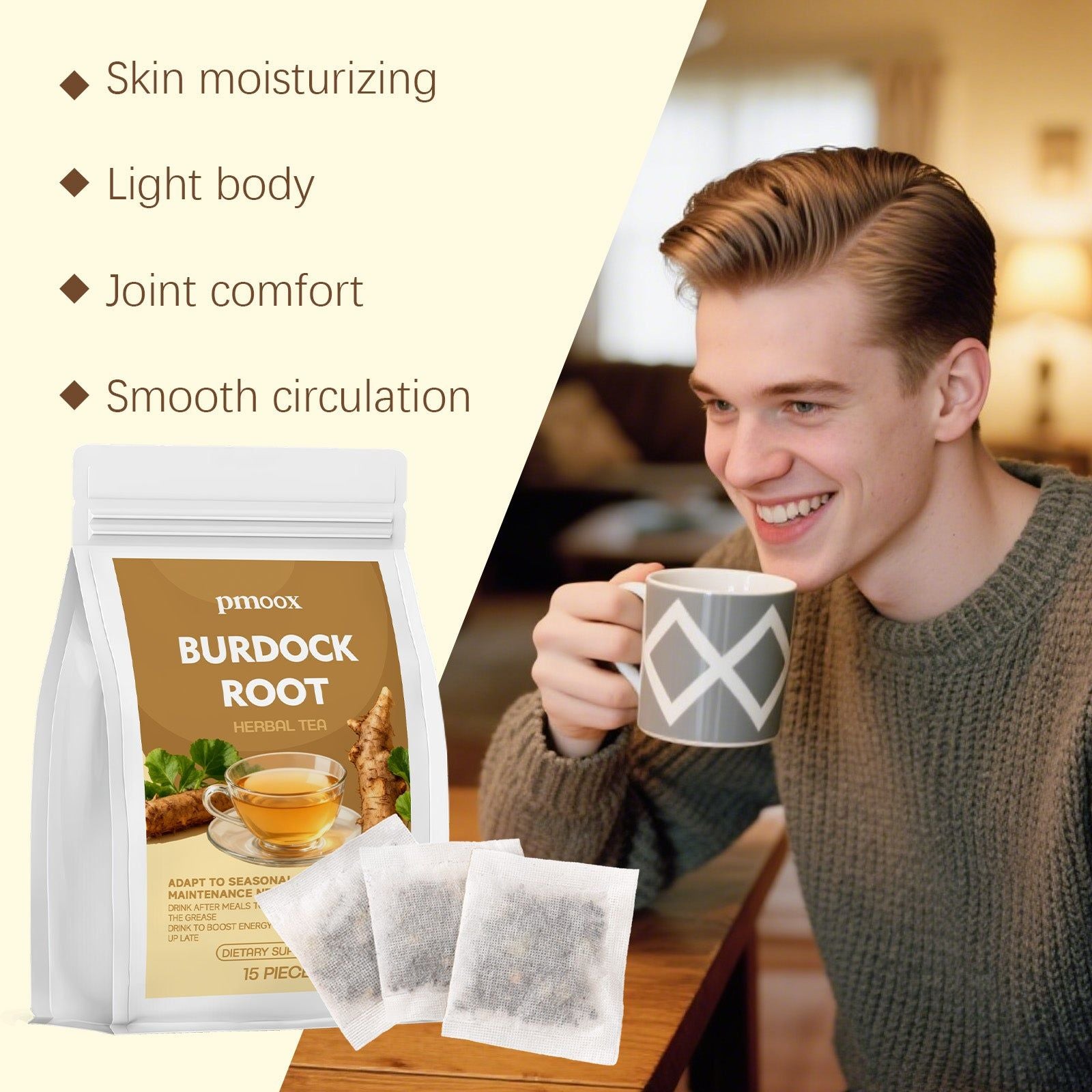 Burdock Root Herbal Tea for Body Care, Skin Detox, Natural Metabolism Boost ,15pcs