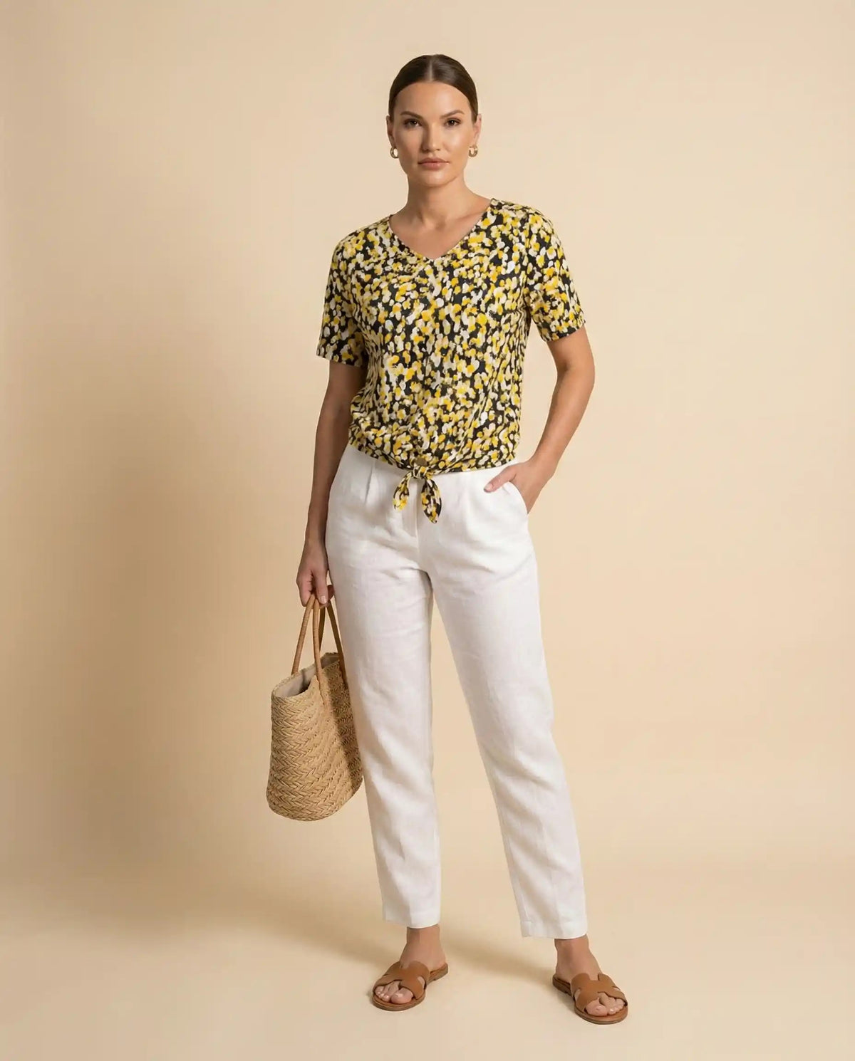 Jones New York Yellow Black Dotted Top