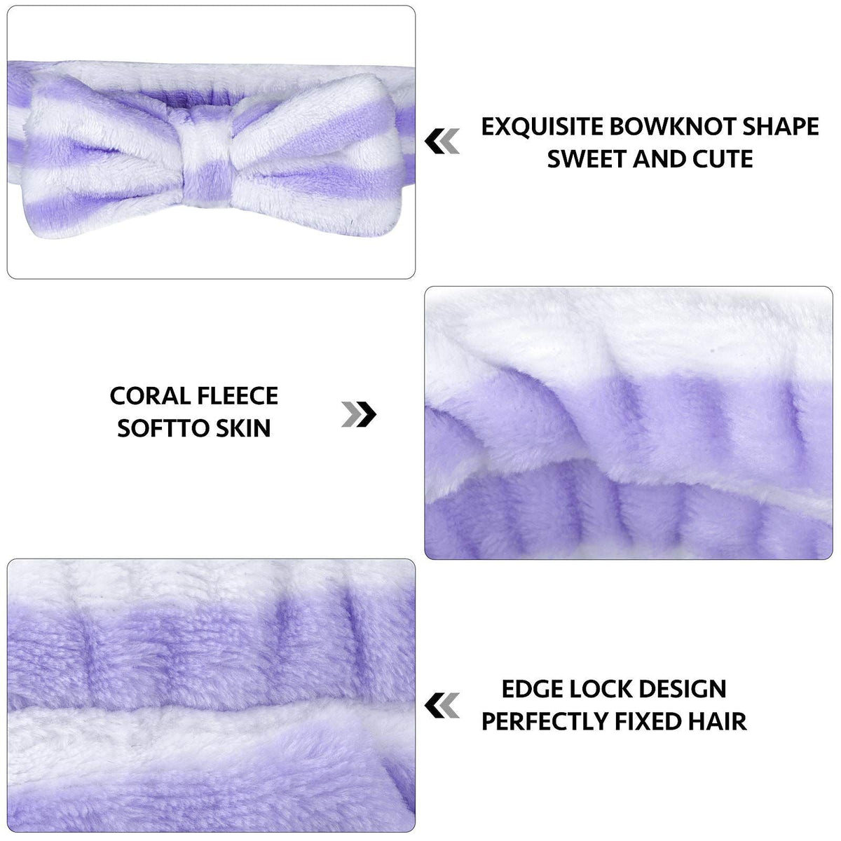 6 Pack Spa Headband Hair Wrap Facial Shower Bath Fleece Bowknot Striped Hair Band