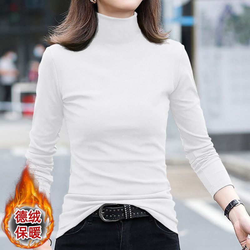 Fleece Lined Half High Neck Long Sleeve Base Top For Women