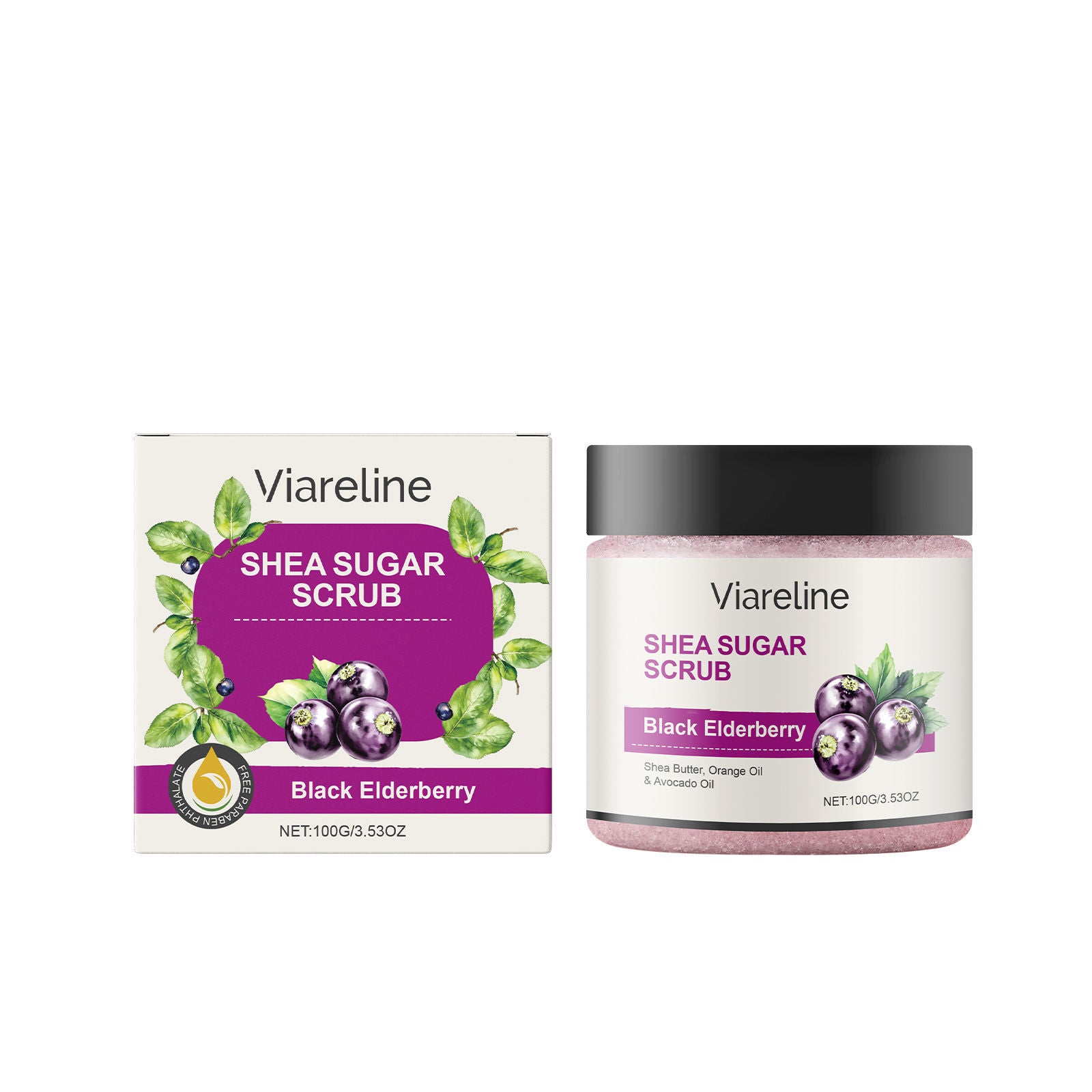 Black Elderberry Body Scrub, Deep Cleansing, Brightening, Moisturizing, Natural Exfoliant ,100g