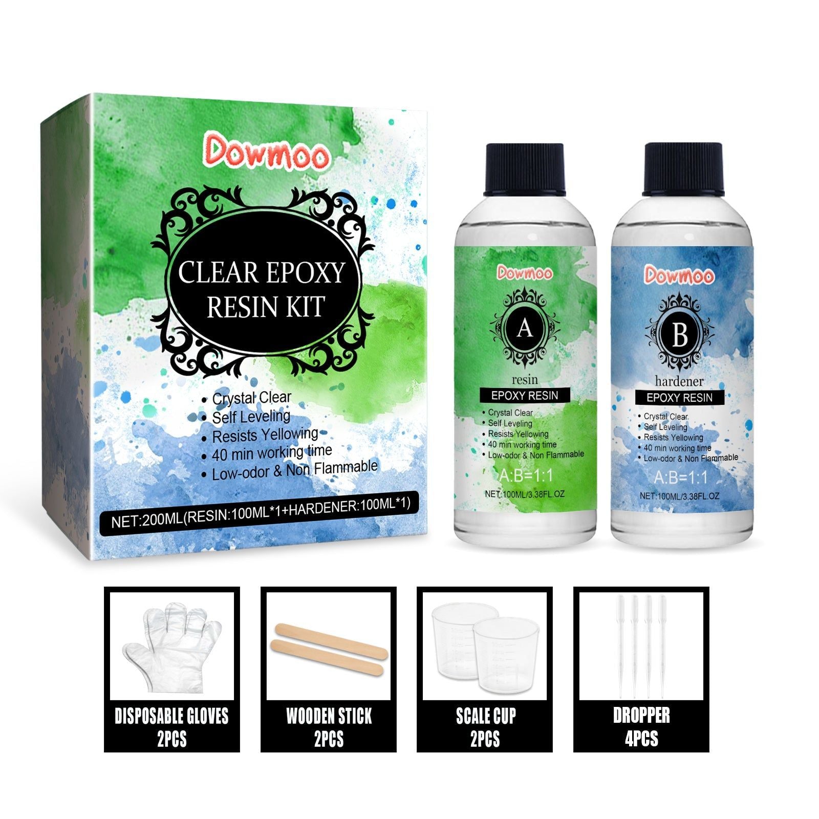 Clear Epoxy Resin Kit, High Transparency, Yellowing Resistance, DIY Art, Resin Adhesive ,1set